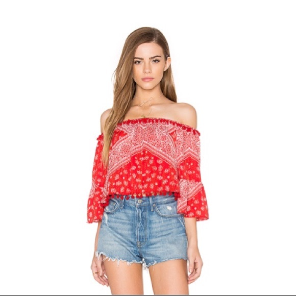Tularosa Tops - 🌷Tularosa Alexa Red Pompom Bandana Print Top
